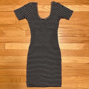 American Apparel Black And White Striped Body Con Dress